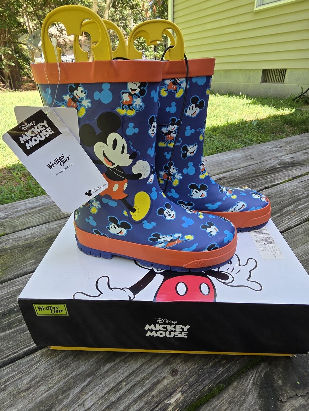Disney Mickey Mouse Kids Rain Boots in Blue with Orange Trim